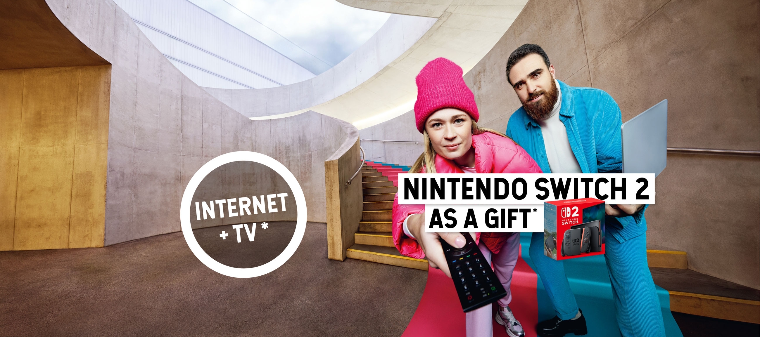 Free Nintendo Switch 2 with a Combo Internet + TV subscription. Offer valid from November 26, 2025, to January 13, 2026.